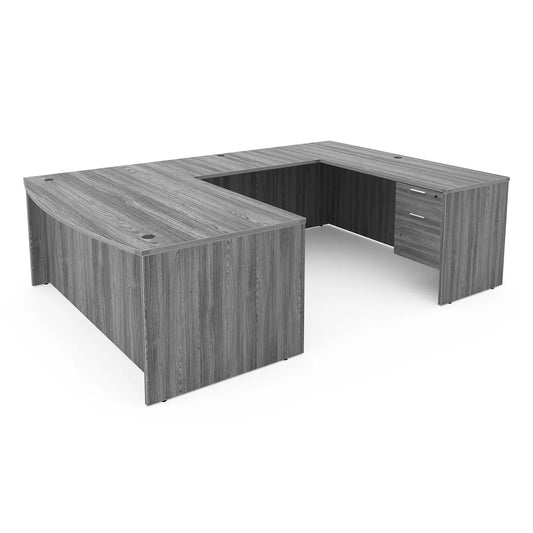 Kai U-Shaped Bow Front Desk with Double Suspended Pedestals, 71″ x 102″